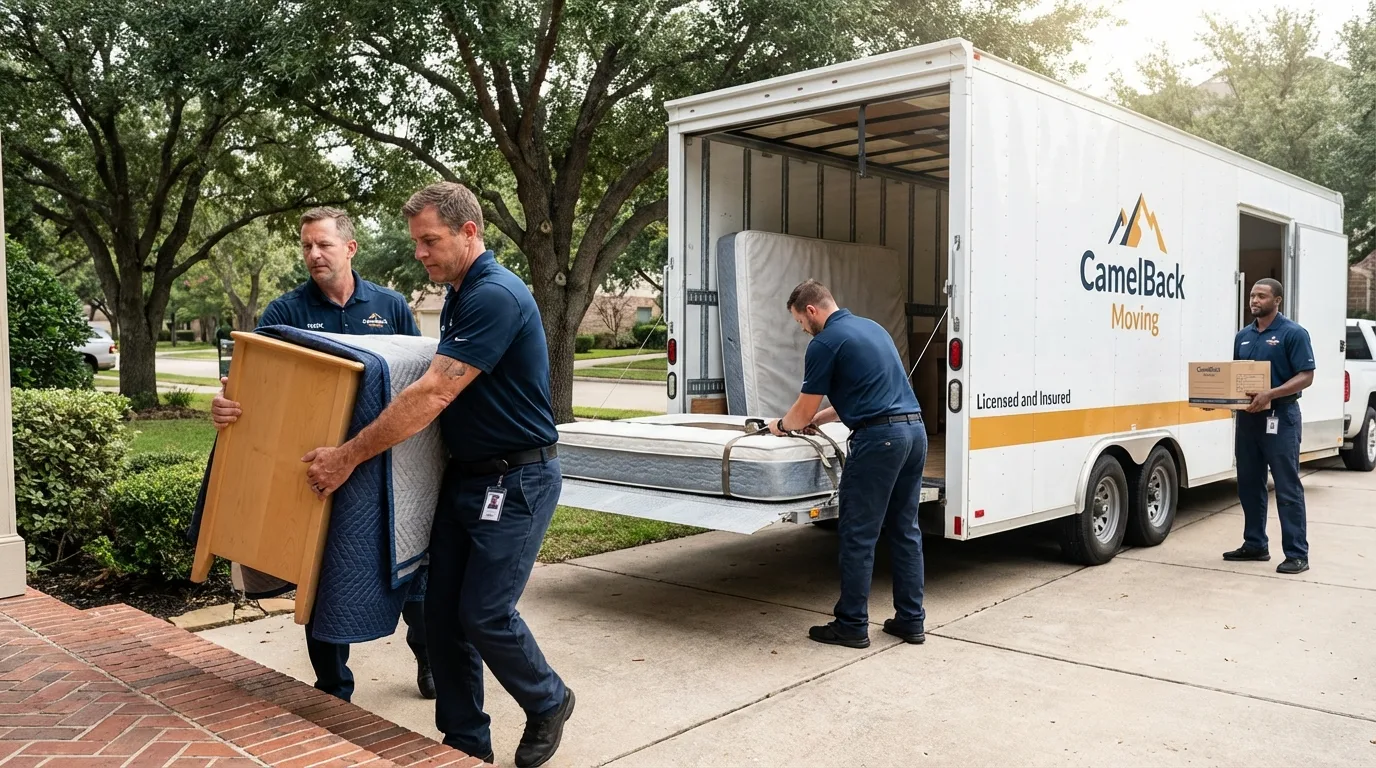 Crew loading residential truck for cross-state move from Pine Mountain Club, CA